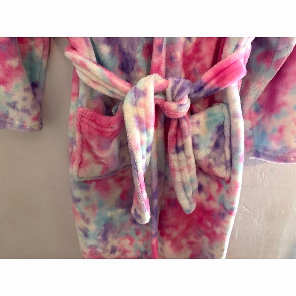 Doctor Unicorn Girls 10-11Y Tie Dye Hooded Plush Robe Pajamas Elastic Waist - Picture 4 of 7